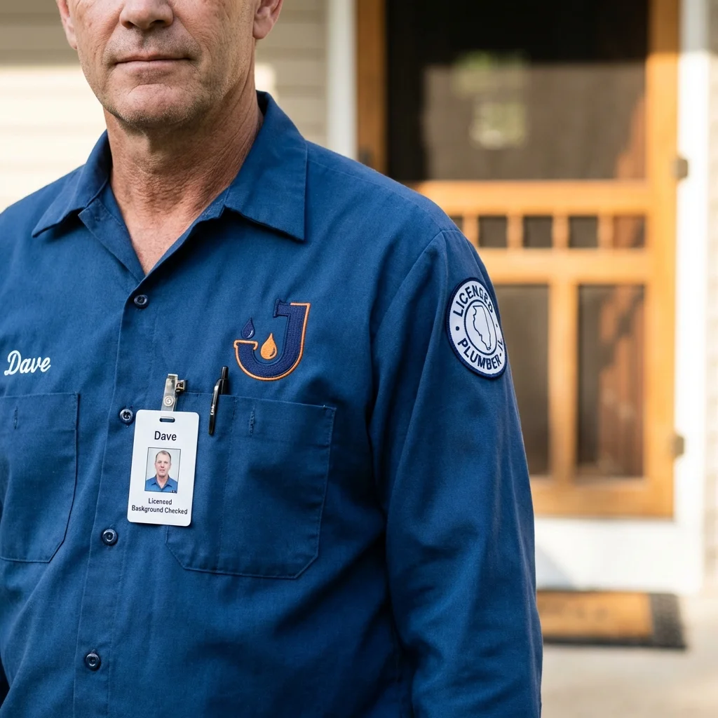 Licensed plumber showing ID badge in Oelwein, IA