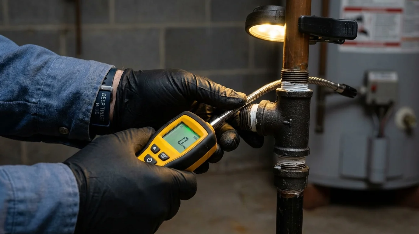 Gas leak detection with electronic sniffer by Johns Plumbing LLC in Oelwein
