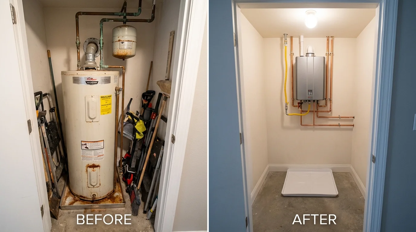 Tank water heater versus wall-mounted tankless unit comparison for Oelwein, IA homeowners